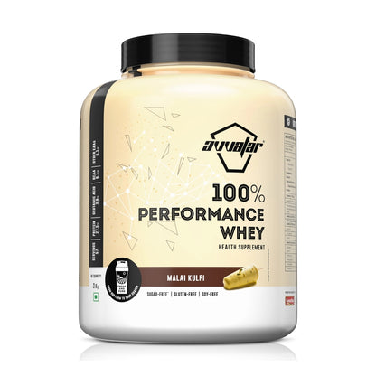Avvatar 100% Performance Whey | 2 Kg | Malai Kulfi FlavourI 27.5g Protein | 58 Servings