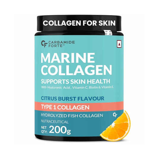Carbamide Forte Marine Collagen Powder Supplement - for Skin Fish Collagen Powder for Women & Men - 200g Powder - CITRUS BURST Flavour