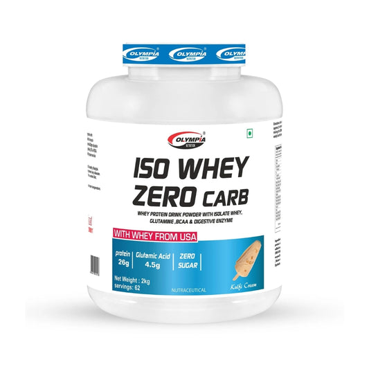 Olympia Nutrition Iso Whey Zero Carb whey protein powder with isolate whey glutamine, bcaa & digestive enzyme (Kulfi Cream, 2KG)
