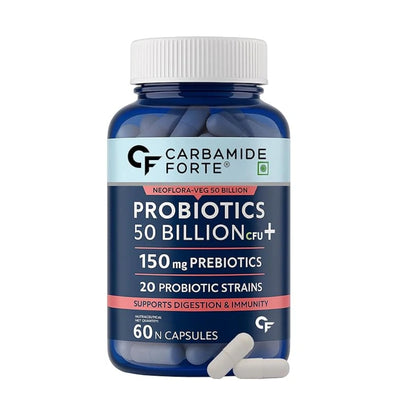 Probiotics + Prebiotics Blend Supplement | 50 Billion CFU & Gut health Support Multi-Strain Gut Health Formula | 10 Strains with FOS  Vegetarian, Non-GMO, No Artificial Fillers
