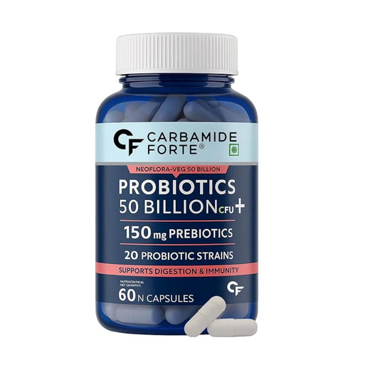 Probiotics + Prebiotics Blend Supplement | 50 Billion CFU & Gut health Support Multi-Strain Gut Health Formula | 10 Strains with FOS  Vegetarian, Non-GMO, No Artificial Fillers