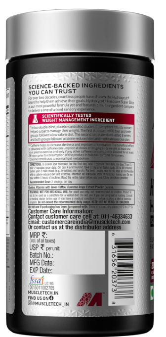 MuscleTech, Hydroxycut Hardcore, Super Elite, Supports Fat Metabolism - Pack of 100 Veggie Capsules, 170 grams