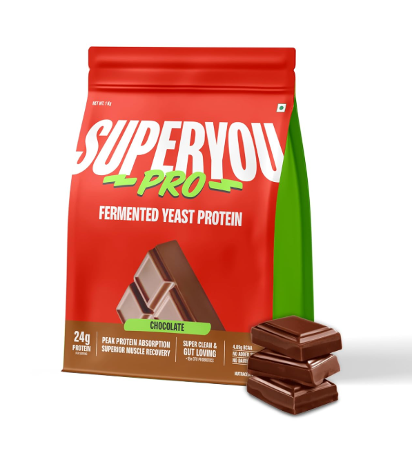 Superyou Pro Fermented Yeast Protein Isolate 1kg | 24g Protein| Chocolate | Higher Absorption than Plant Protein | Superior Muscle Recovery | Gut Friendly | Vegan Protein | PDCAAS of 1