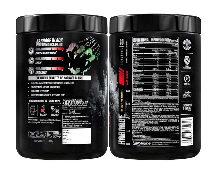 Bigmuscles Nutrition Karnage Black Preworkout (Sex On The Beach, 420g)