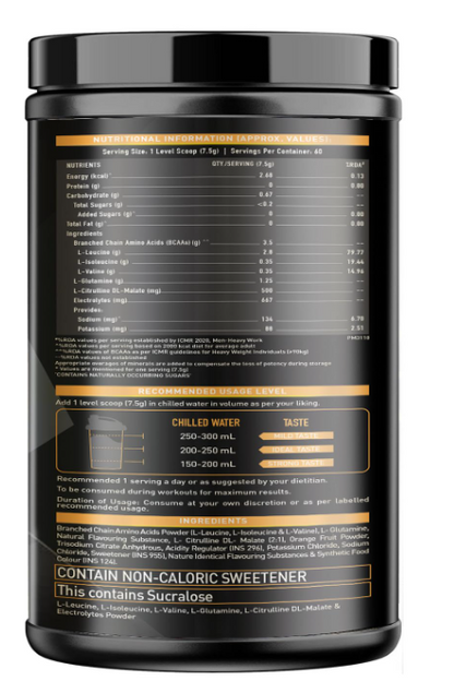 MuscleBlaze BCAA Gold 8:1:1 Powder, Fruit Punch (60 Servings, 450g) | With Higher Leucine, Electrolytes & Glutamine