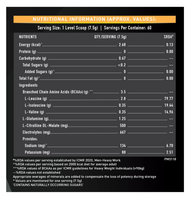 MuscleBlaze BCAA Gold 8:1:1 Powder, Fruit Punch (60 Servings, 450g) | With Higher Leucine, Electrolytes & Glutamine