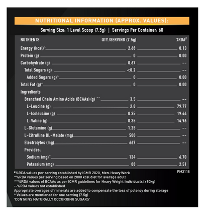 MuscleBlaze BCAA Gold 8:1:1 Powder, Fruit Punch (60 Servings, 450g) | With Higher Leucine, Electrolytes & Glutamine