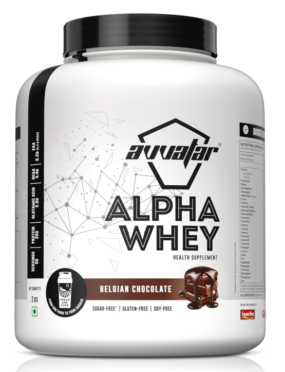 Avvatar Alpha whey Protein | 2Kg | Belgian Chocolate Flavour | 25g Protein | 50 Servings