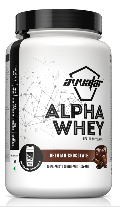 Avvatar Alpha whey Protein | 2Kg | Belgian Chocolate Flavour | 25g Protein | 50 Servings