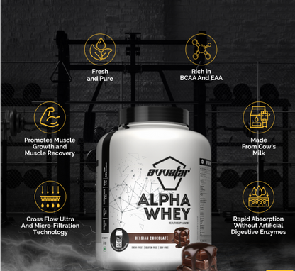Avvatar Alpha whey Protein | 2Kg | Belgian Chocolate Flavour | 25g Protein | 50 Servings