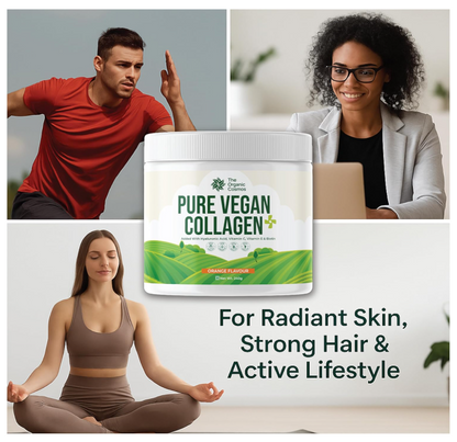 Pure Vegan Collagen 240g | Plant-Based Collagen Supplement with Hyaluronic Acid, Vitamin C, Vitamin E & Biotin | Supports Anti-Aging, Skin Hydration, Hair Growth, Nail Strength & Joint Care | Orange Flavour | No Added Sugar