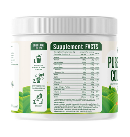 Pure Vegan Collagen 240g | Plant-Based Collagen Supplement with Hyaluronic Acid, Vitamin C, Vitamin E & Biotin | Supports Anti-Aging, Skin Hydration, Hair Growth, Nail Strength & Joint Care | Orange Flavour | No Added Sugar