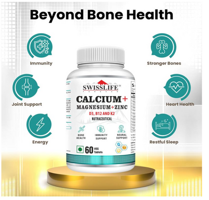 Swisslife Calcium Magnesium Zinc with Vitamin D3 | Calcium Supplement For Women and Men | For Bone Health And Joint, Unflavoured (Pack Of 1, 120 Tablets)