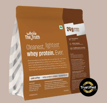 The Whole Truth Whey Protein Isolate+Concentrate | Light Cocoa 1 kg (2.2 lbs) | 24g Protein per scoop | 6.6g BCAA | No Adulteration | Clean, Light & Easy to Digest | Vegetarian
