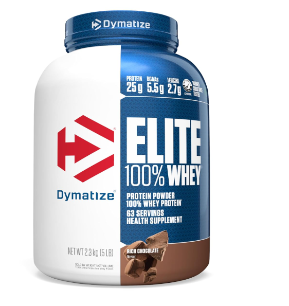 Dymatize Nutrition Elite 100% Whey Protein | Muscle Recovery | 25g Protein, 5.5g BCAA | Fast-Absorbing Protein | Gluten-Free | Blend with BCAAs & Glutamine | Rich Chocolate | 5 Lbs