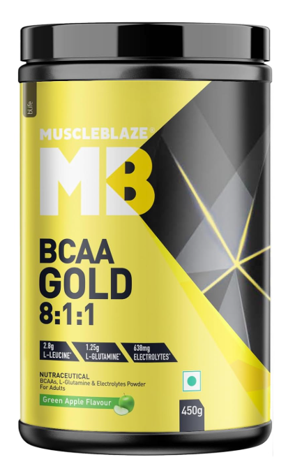 MuscleBlaze BCAA Gold 8:1:1 Powder, Fruit Punch (60 Servings, 450g) | With Higher Leucine, Electrolytes & Glutamine