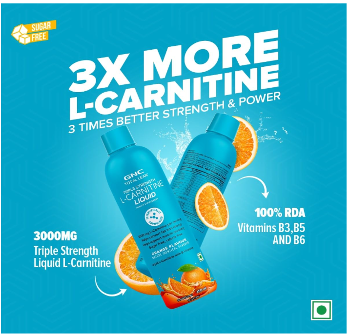 GNC Liquid L-Carnitine 3000mg | Triple Strength Formula | Converts Fat to Energy & Supports Lean Muscle | Fast-Acting for Weight Loss & Recovery | 450 ML | 30 Servings | Orange