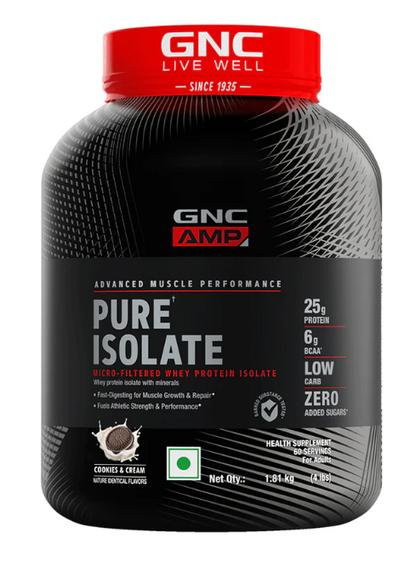 GNC Amp Pure Isolate Zero Carb | 2 Lbs | 30 Servings | Boosts Athletic Performance Builds Lean Muscles | Speeds Up Recovery | Digezyme For Easy Digestion | 25G Protein | 6G Bcaa | Chocolate Frosting