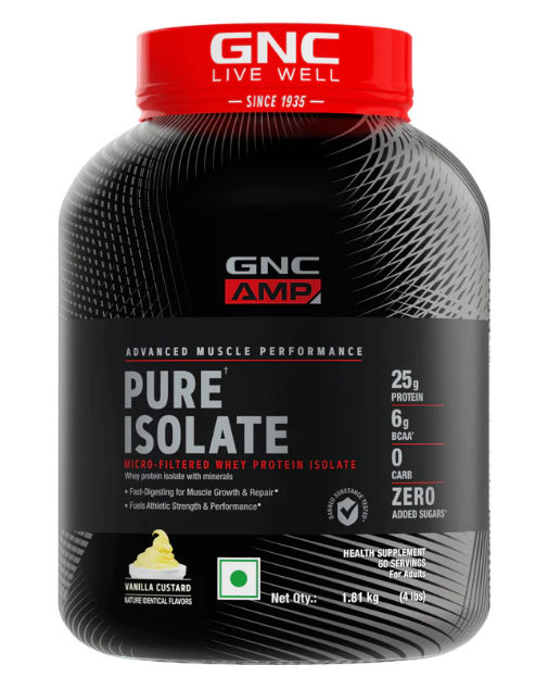 GNC Amp Pure Isolate Zero Carb | 2 Lbs | 30 Servings | Boosts Athletic Performance Builds Lean Muscles | Speeds Up Recovery | Digezyme For Easy Digestion | 25G Protein | 6G Bcaa | Chocolate Frosting