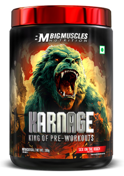 Bigmuscles Nutrition Karnage Pre workout (60 Servings, Sex On the Beach) | Pre-workout Supplement Supports to Improve Focus, Strength, Energy and Pump,