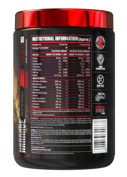 Bigmuscles Nutrition Karnage Pre workout (60 Servings, Sex On the Beach) | Pre-workout Supplement Supports to Improve Focus, Strength, Energy and Pump,