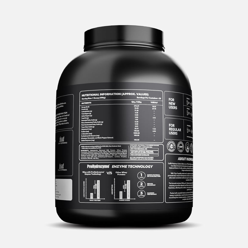 GAFFIT MAXIMUS Daily-Use Mass Gainer with 15g Protein, L-Glutamine & ProHydrozyme