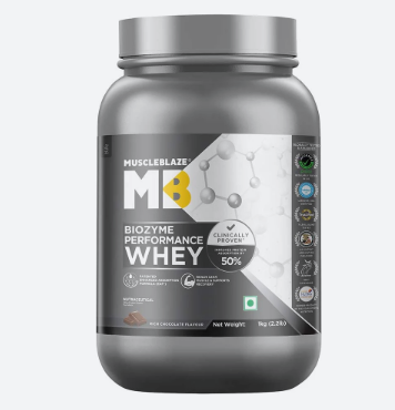 MuscleBlaze Biozyme Performance Whey Protein Powder, Rich Chocolate (2kg / 4.4lbs) | 25g Protein Per Scoop | Clinically Tested 50% Higher Protein Absorption