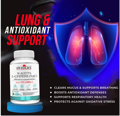 SwissLife Forever N-Acetyl L-Cysteine (NAC) 600mg | Antioxidant & Lung Support Formula for Immunity, Liver Health, and Cellular Protection | 60 Tablets