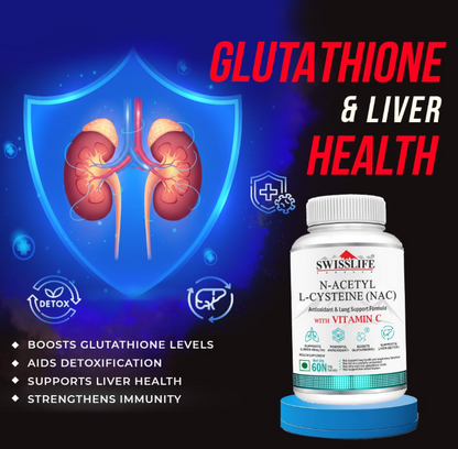 SwissLife Forever N-Acetyl L-Cysteine (NAC) 600mg | Antioxidant & Lung Support Formula for Immunity, Liver Health, and Cellular Protection | 60 Tablets