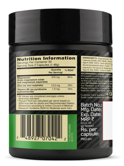 Optimum Nutrition (ON) Zinc Magnesium Aspartate (ZMA) - 60 Capsules, Muscle Strength, Metabolism, Immunity, Vegetarian