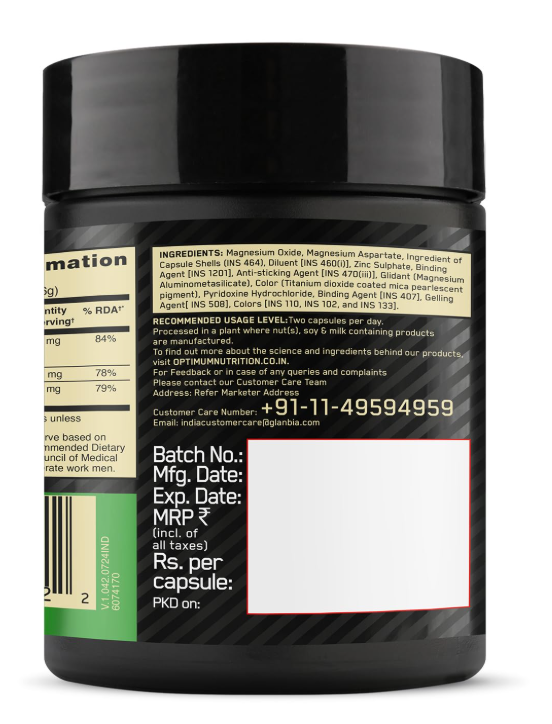 Optimum Nutrition (ON) Zinc Magnesium Aspartate (ZMA) - 60 Capsules, Muscle Strength, Metabolism, Immunity, Vegetarian