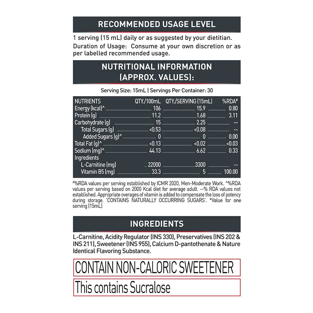 MuscleBlaze Liquid L-Carnitine PRO - 3300mg Triple Strength Formula