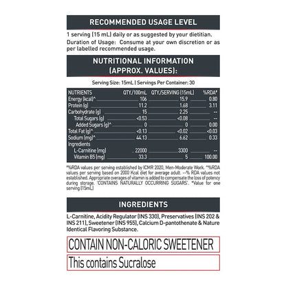 MuscleBlaze Liquid L-Carnitine PRO - 3300mg Triple Strength Formula