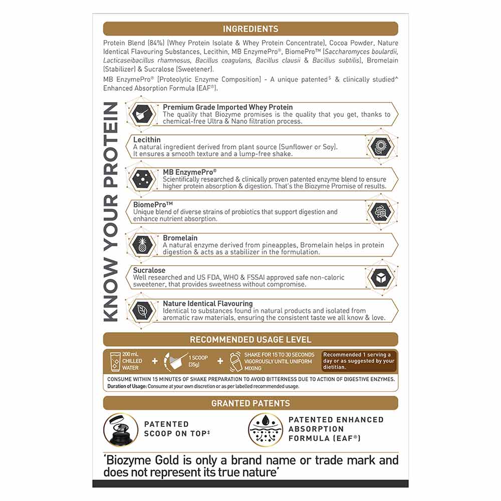 MuscleBlaze Biozyme Gold 100% Whey Double Rich Chocolate • 1 kg