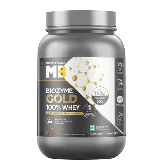 MuscleBlaze Biozyme Gold 100% Whey Double Rich Chocolate • 1 kg