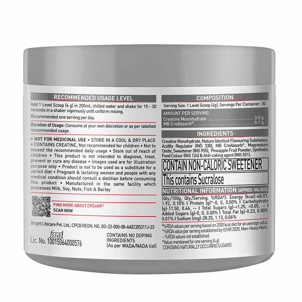 MuscleBlaze Micronised Creatine Monohydrate CreAMP Powder, (129 servings, 400g)