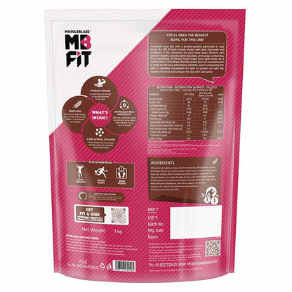 MuscleBlaze Fit High Protein Muesli (1kg, Dark Chocolate & Cranberry) | 22g Protein | With Raisins, Almonds & Super Seeds, High Protein Breakfast Cereals