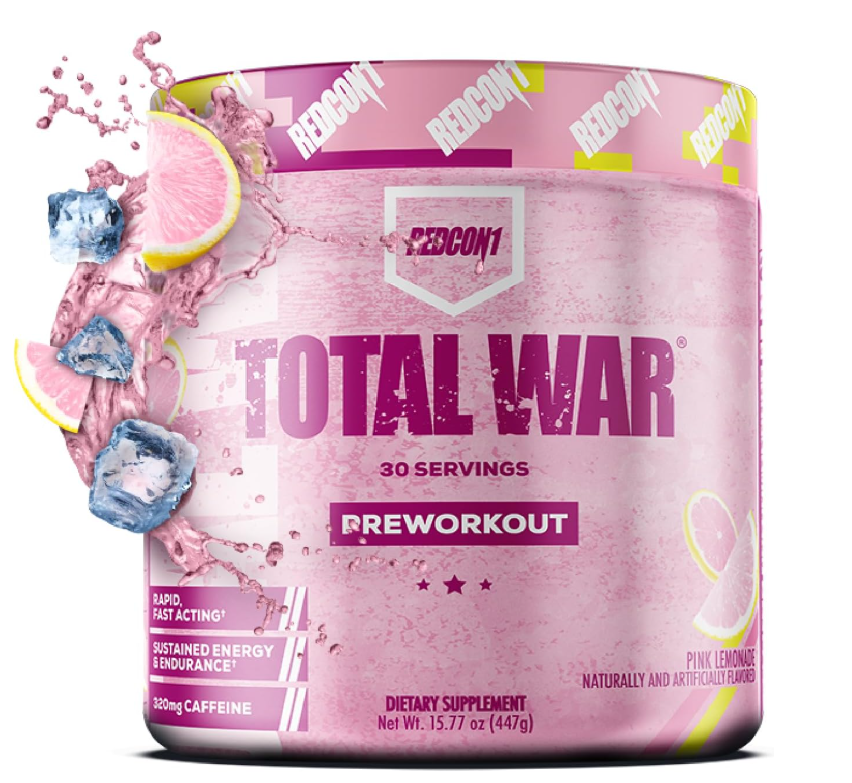REDCON1 Total War Pre Workout - Beta Alanine + Citrulline Malate Keto Friendly Preworkout for Men & Women with 320mg of Caffeine - Fast Acting - Pink Lemonade (30 Servings)
