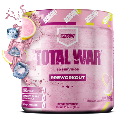 REDCON1 Total War Pre Workout - Beta Alanine + Citrulline Malate Keto Friendly Preworkout for Men & Women with 320mg of Caffeine - Fast Acting - Pink Lemonade (30 Servings)