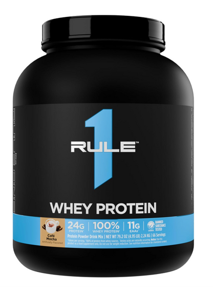 Rule 1 R1 Whey Blend, Chocolate Fudge - 5.02 lbs Powder - 24g Whey Concentrates, Isolates & Hydrolysates with Naturally Occurring EAAs & BCAAs - 65 Servings 2.28KG