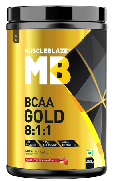 MuscleBlaze BCAA Gold 8:1:1 Powder, Fruit Punch (60 Servings, 450g) | With Higher Leucine, Electrolytes & Glutamine
