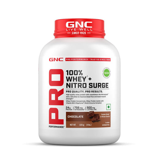 GNC 100% Whey + Nitro Surge
India's First Cardio Protect Whey | Improve Blood Flow and Boost Muscle Strength | Digezyme for Easy Digestion