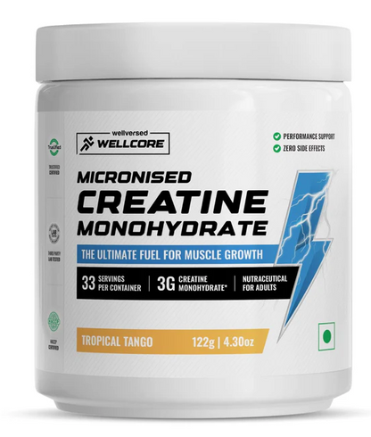 Wellcore Pure Micronised Creatine Powder (83 Servings, Unflavoured) For Enhanced Muscle Strength With Rapid Absorption- 250g