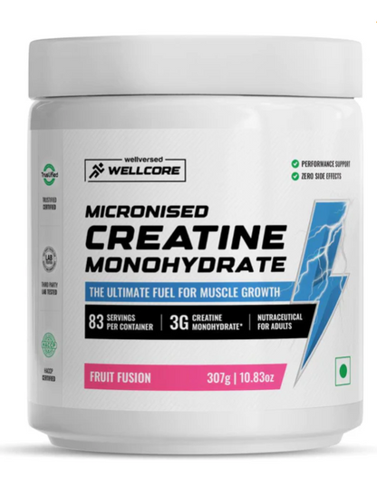Wellcore Pure Micronised Creatine Powder (83 Servings, Unflavoured) For Enhanced Muscle Strength With Rapid Absorption- 250g