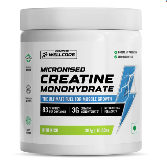 Wellcore Pure Micronised Creatine Powder (83 Servings, Unflavoured) For Enhanced Muscle Strength With Rapid Absorption- 250g