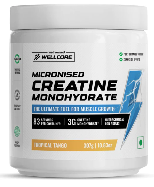 Wellcore Pure Micronised Creatine Powder (83 Servings, Unflavoured) For Enhanced Muscle Strength With Rapid Absorption- 250g