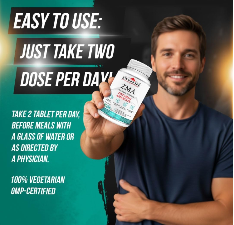 SwissLife Forever ZMA & Zinc Supplement | Magnesium, Zinc & Vitamin B6 Formula for Muscle Recovery, Strength, Sleep Quality & Immunity Support for Men & Women | 60 Tablets